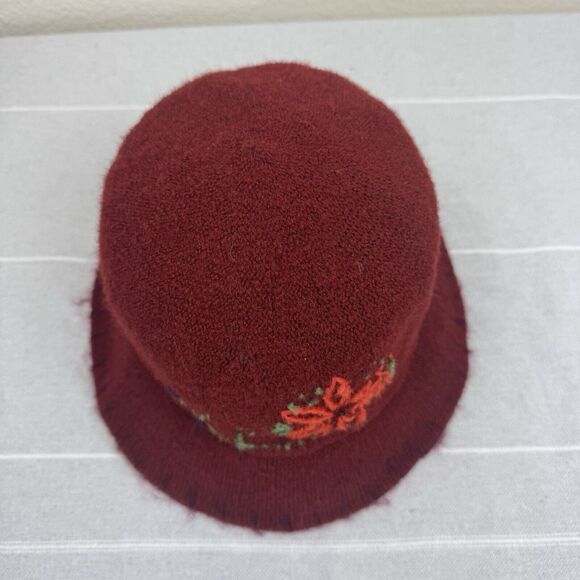 Vintage 90s Y2K Gap Wool Blend Floral Embroidered Boho Bucket Hat Maroon S/M - Picture 3 of 8